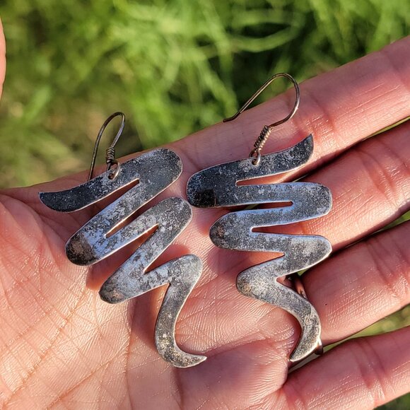 Vintage 925 sterling silver handmade MEXICO modernist swirl zig zag squiggle - Picture 13 of 14